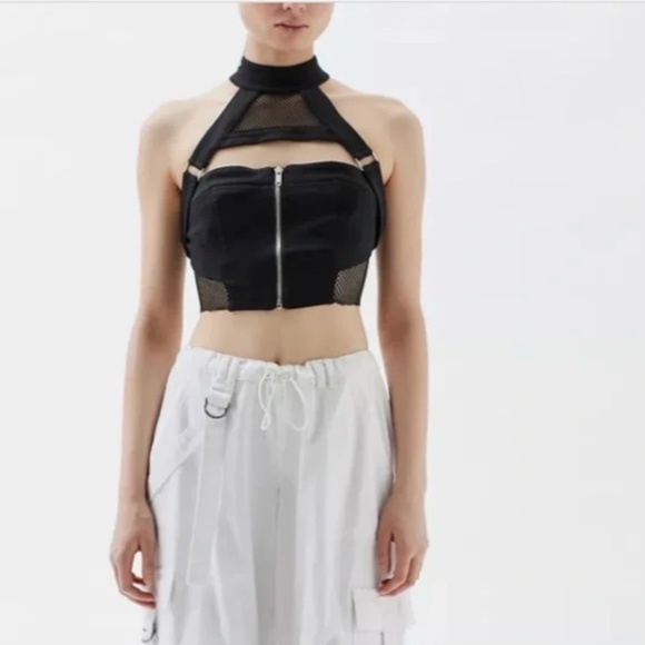 UO Axel Mesh Hardware Cropped Crop Hipster Hippie Art Goth Punk Chic Party Top - Picture 4 of 4